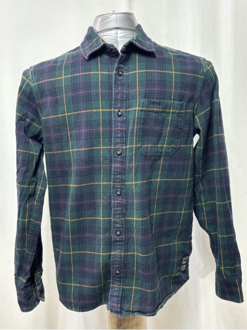Roots Canada Green Blue Plaid Flannel Button Down Shirt Size Large - 539